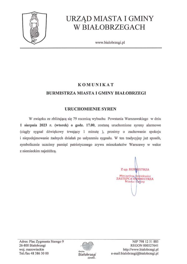 1 sierpnia 2023 r. komunikat