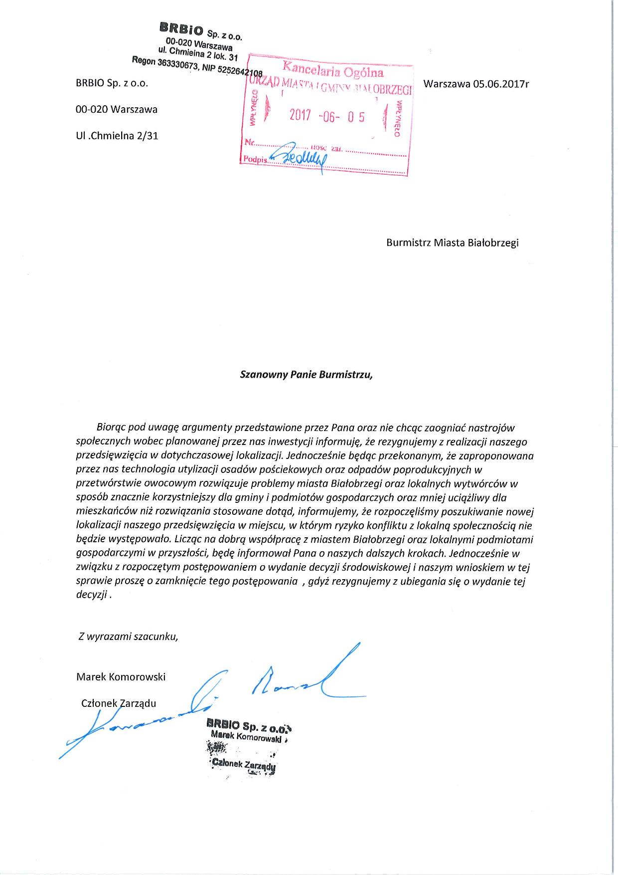 pismo kompostownia 14062017